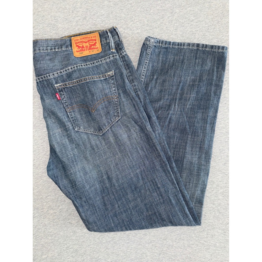 Levis 569 Mens Loose Straight Leg Blue Jeans Size 36x34 Unique Feel Lightweight